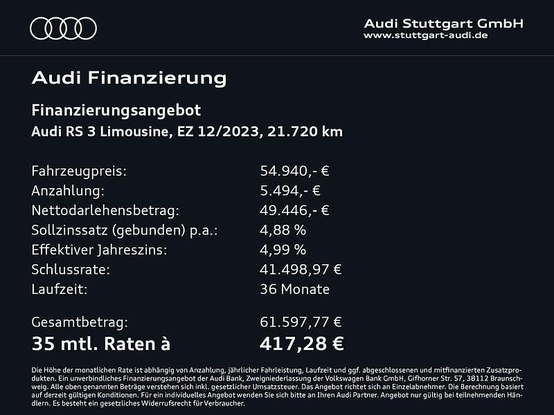Gebraucht Audi RS3 Ambiente 400 PS (294 kW) 2023 Turboblau Limousine