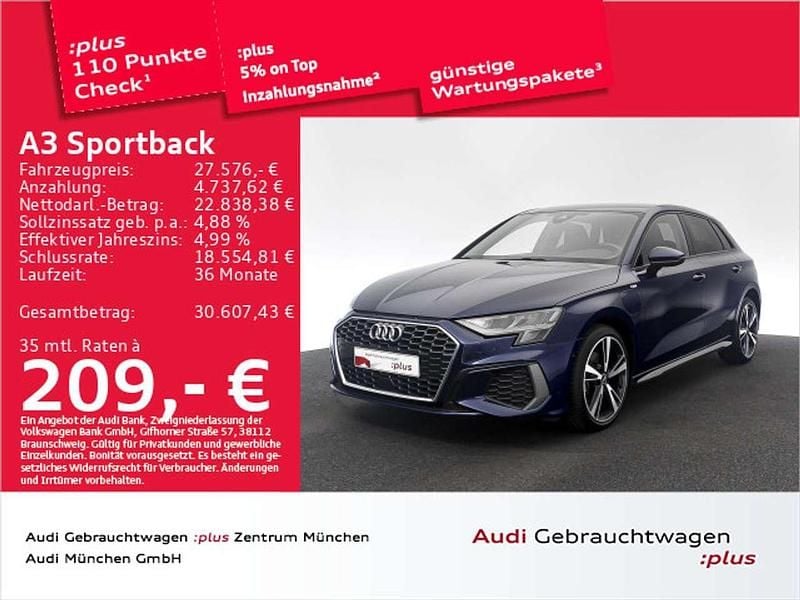 Gebraucht Audi A3 S-Line 204 PS (150 kW) 2022 Navarrablau metallic Limousine