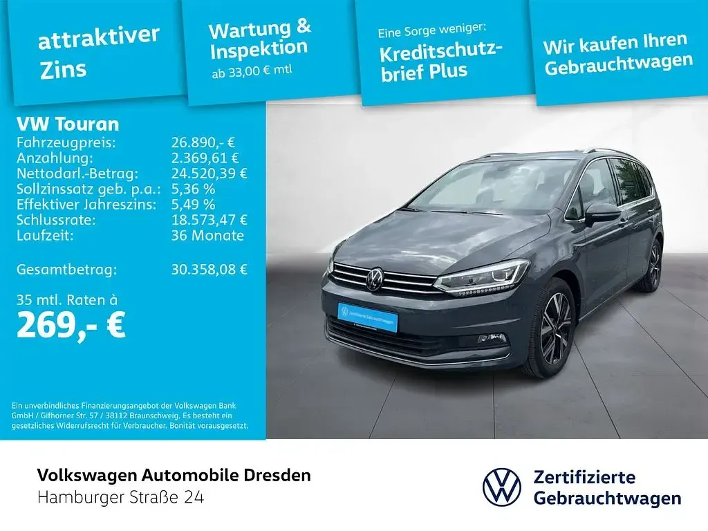 Gebraucht VW Touran Highline 150 PS (110 kW) 2023 Delfingrau metallic Van / Kleinbus