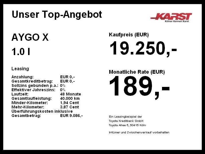 Andere farbe Neu 2024 Toyota Aygo Team Kleinwagen | 18.499 € - Bild 1/1