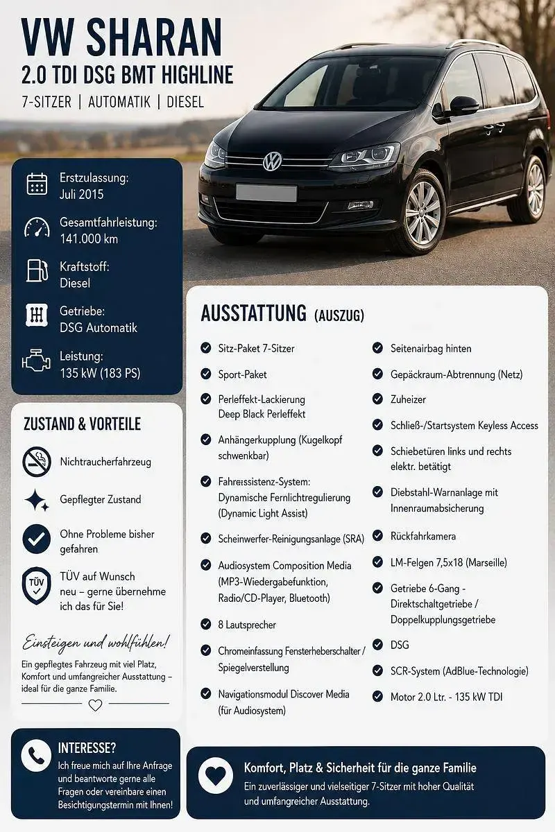 Gebraucht VW Sharan Highline 184 PS (135 kW) 2015 Schwarz Van / Kleinbus