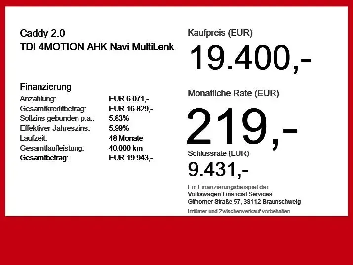 Używany VW Caddy Basis 122 KM (89 kW) 2023 Czerwony Minivan