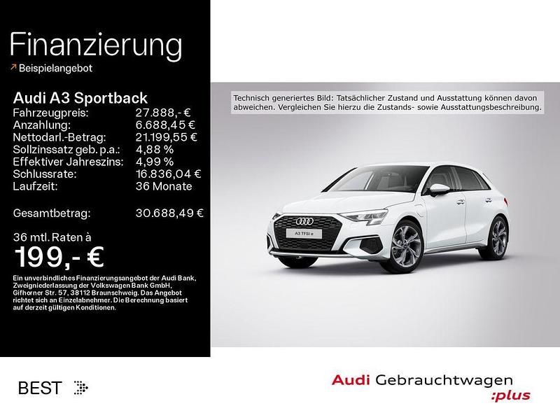 Gletscherweiß metallic (metallic) Gebraucht 2023 Audi A3 Sportback e-tron Sport Kleinwagen | 27.888 € (Fairer Preis) - Bild 1/4