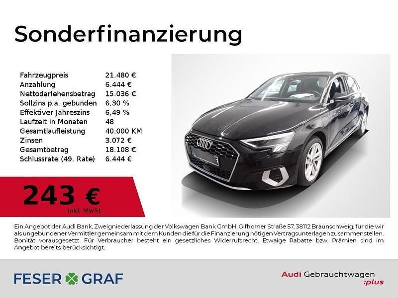 Brillantschwarz Gebraucht 2022 Audi A3 Advanced Limousine | 21.480 € (Superpreis) - Bild 1/2