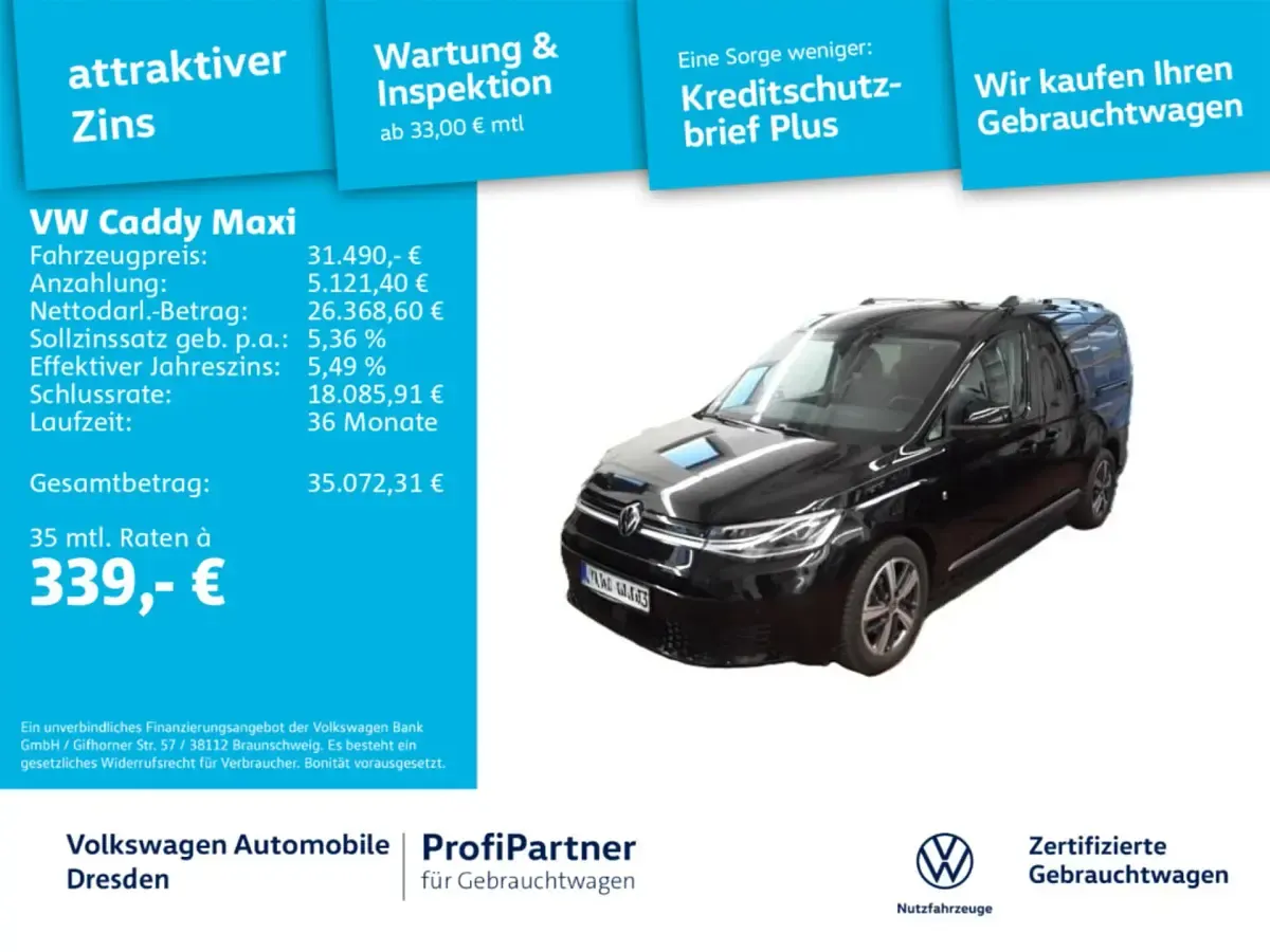 Gebraucht VW Caddy Maxi Style 114 PS (83 kW) 2022 Schwarz Van / Kleinbus
