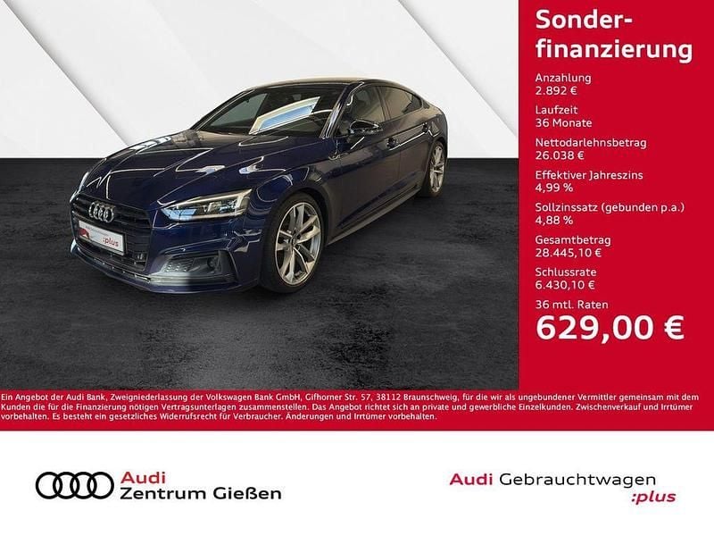 Navarrablau metallic (metallic) Gebraucht 2019 Audi A5 Sportback S-Line Kleinwagen | 27.930 € (Superpreis) - Bild 1/4