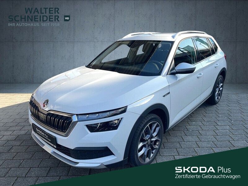 Moonweiss metallic met. Gebraucht 2021 Skoda Kamiq ScoutLine SUV | 22.950 € (Fairer Preis) - Bild 1/4