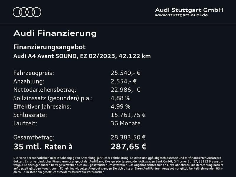 Gebraucht Audi A4 Ambiente 150 PS (110 kW) 2023 Brillantschwarz Kombi