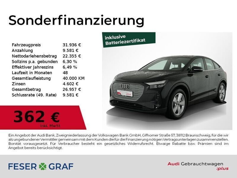 Mythosschwarz metallic Gebraucht 2022 Audi Q4 Sportback e-tron Ambiente SUV | 31.936 € (Guter Preis) - Bild 1/4