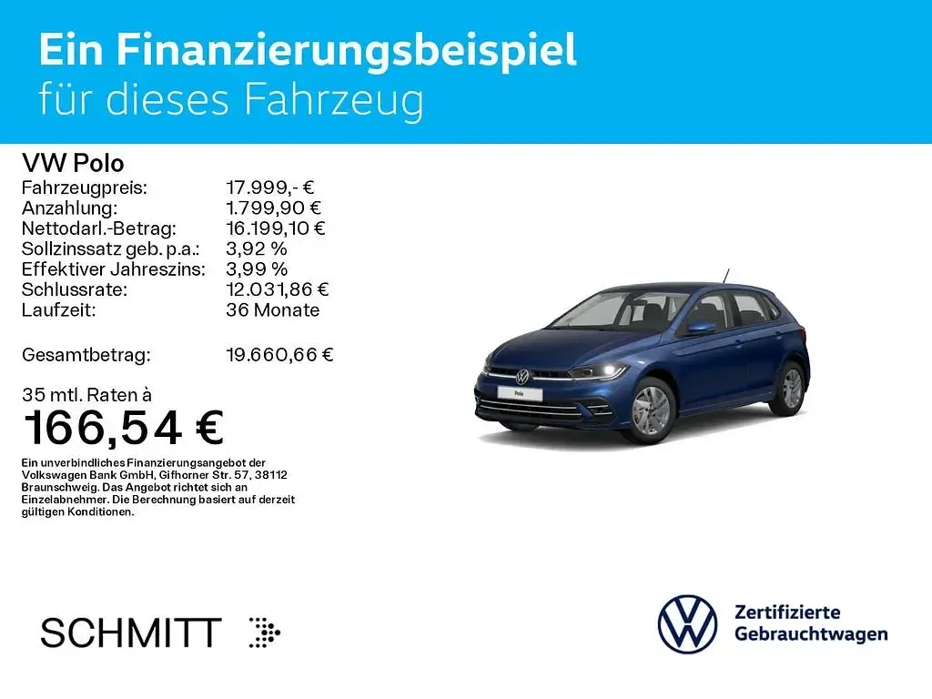 Gebraucht VW Polo Style 95 PS (69 kW) 2023 Reef blue metallic (metallic) Kleinwagen