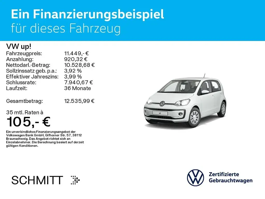Gebraucht VW up! move up! 65 PS (47 kW) 2021 Weiß Kleinwagen