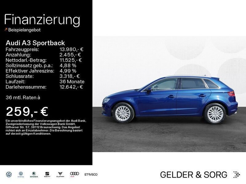 Blau Gebraucht 2014 Audi A3 Sportback Design Kleinwagen | 15.980 € (Fairer Preis) - Bild 1/4