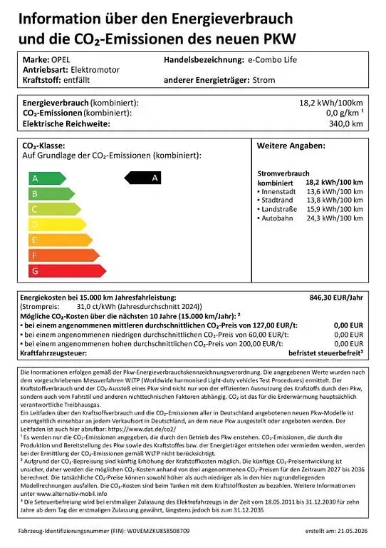 Ny Opel Combo-e Life 100 kW (136 HK) 2025 Sølv MPV
