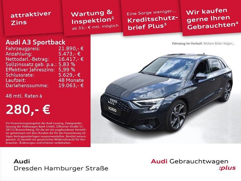 Grau Gebraucht 2022 Audi A3 Sportback e-tron Advanced Limousine | 21.890 € (Fairer Preis) - Bild 1/3