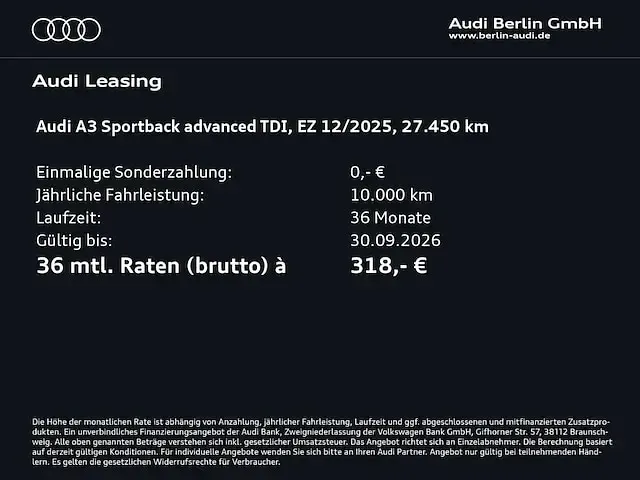 Gebraucht Audi A3 Comfort 150 PS (110 kW) 2026 Pfeilgrau perleffekt
