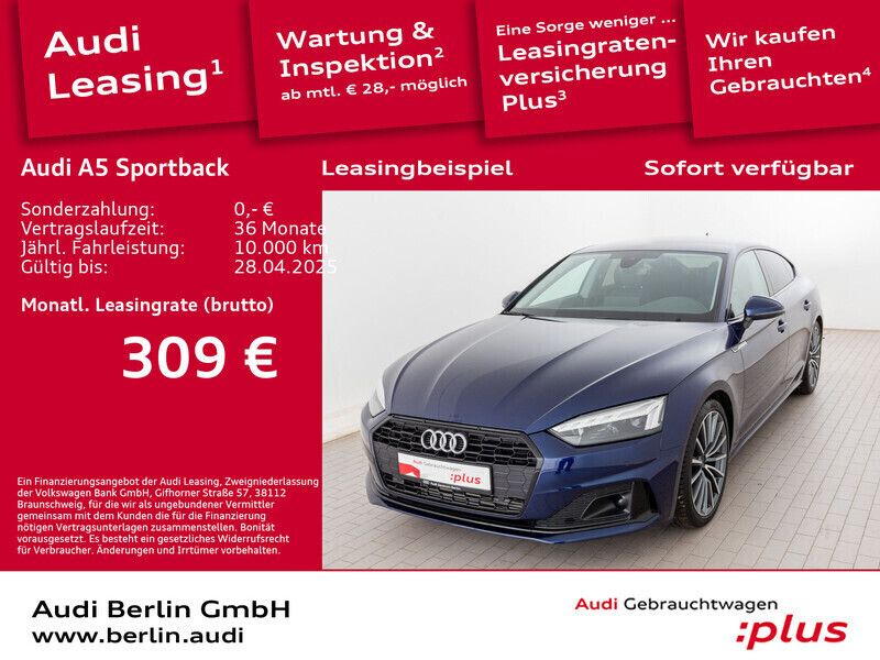 Navarrablau metallic Gebraucht 2024 Audi A5 Sportback Advanced Plus Limousine | 37.500 € (Guter Preis) - Bild 1/3