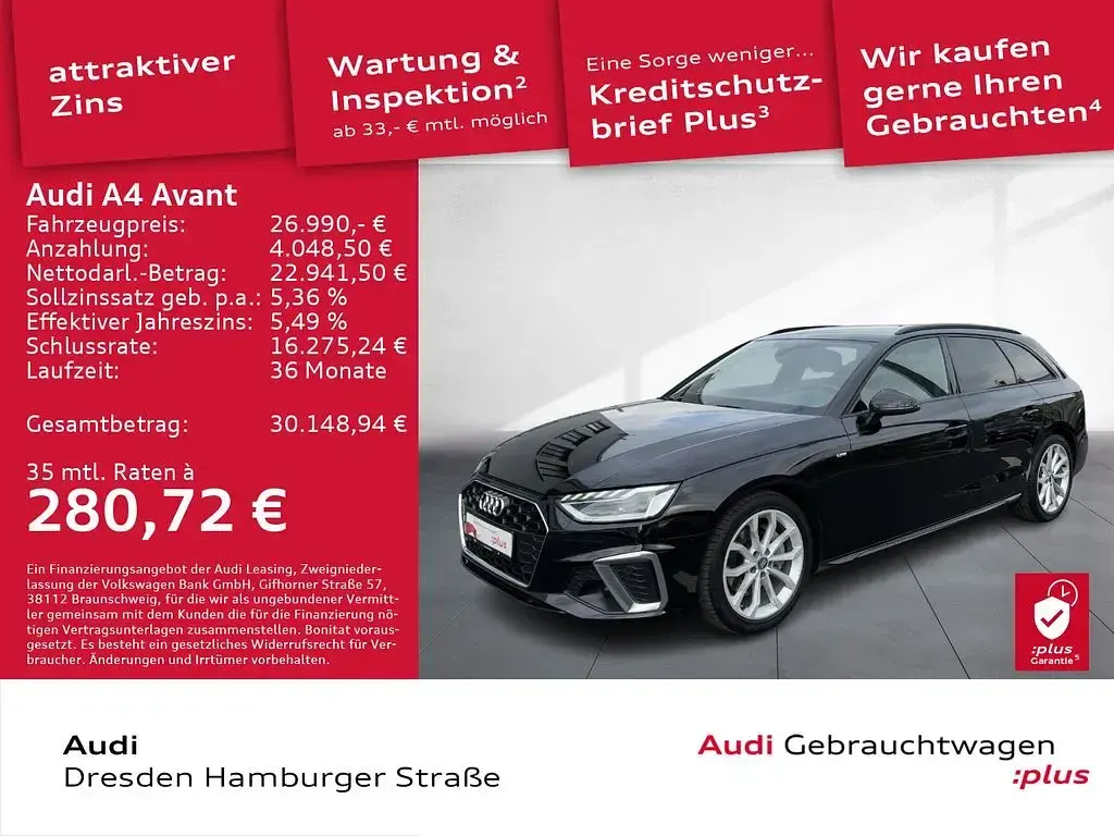 Gebraucht Audi A4 S-Line 204 PS (150 kW) 2023 Mythosschwarz metallic Kombi