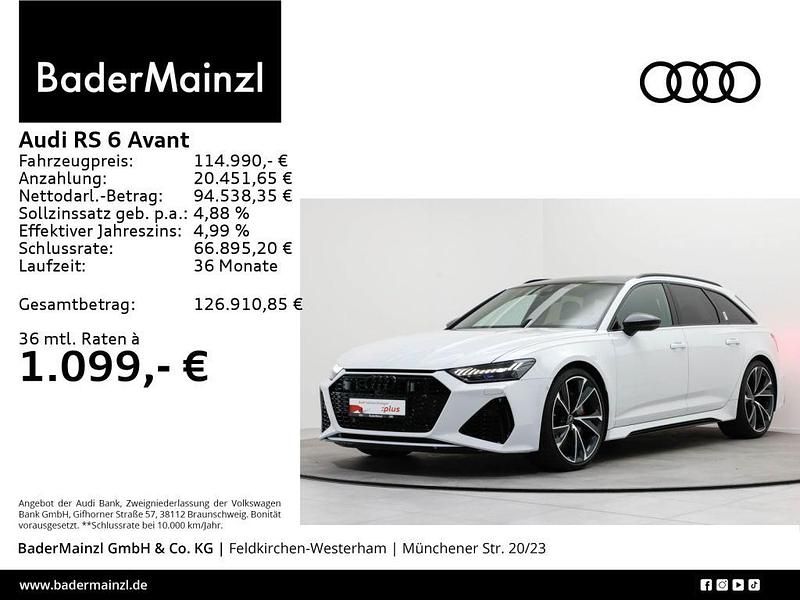 Gletscherweiß metallic Gebraucht 2024 Audi RS6 Ambiente Kombi | 114.590 € (Guter Preis) - Bild 1/3
