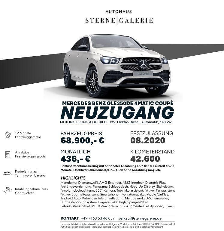 Weiß Gebraucht 2021 Mercedes GLE350 AMG line SUV | 68.900 € (Teuer) - Bild 1/1