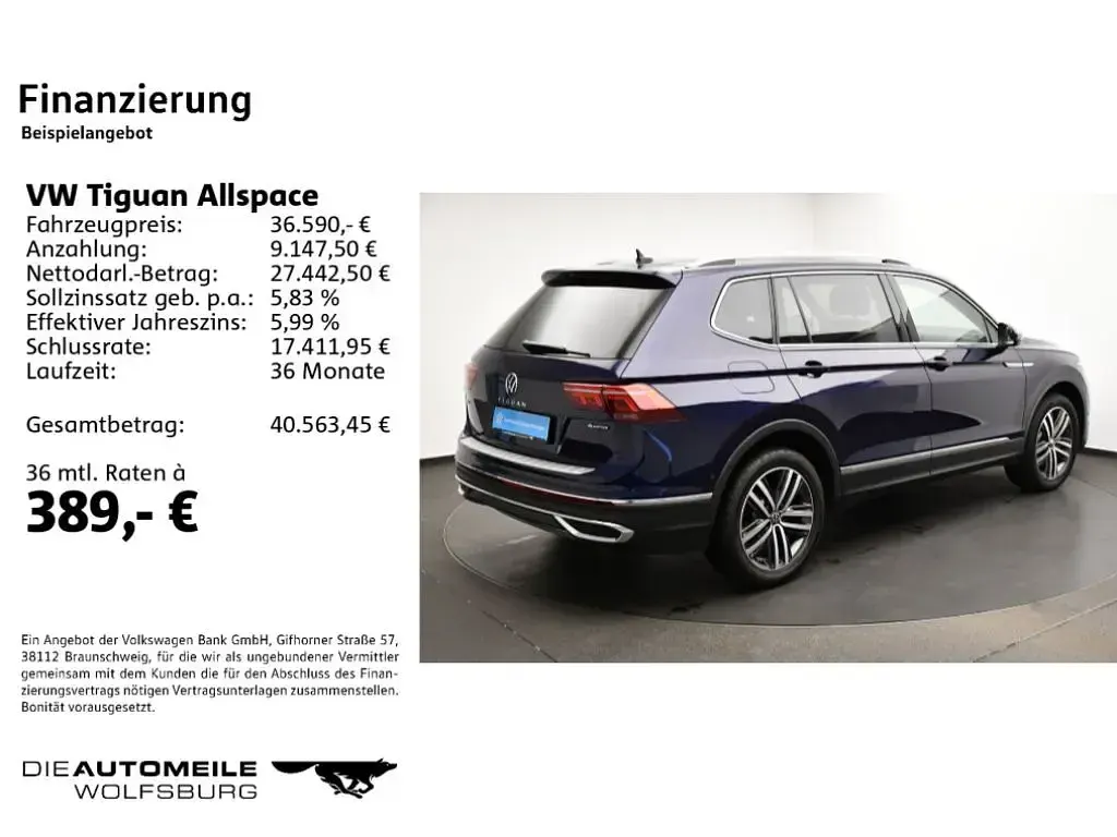 Gebraucht VW Tiguan Allspace Elegance 200 PS (147 kW) 2023 Atlantic blue metallic (metallic) SUV