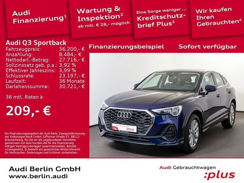 Navarrablau metallic Gebraucht 2023 Audi Q3 Sportback Sport SUV | 36.950 € (Fairer Preis) - Bild 1/3