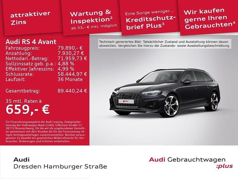 Sebringschwarz kristalleffekt Gebraucht 2024 Audi RS4 Ambiente Kombi | 79.890 € (Teuer) - Bild 1/3