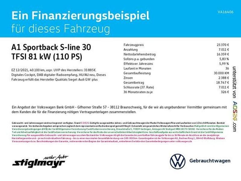 Gebraucht Audi A1 Sportback S-Line 110 PS (80 kW) 2021 Chronosgrau metallic Kleinwagen