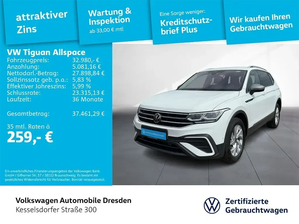 Gebraucht VW Tiguan Allspace Life 200 PS (147 kW) 2022 Pure white SUV