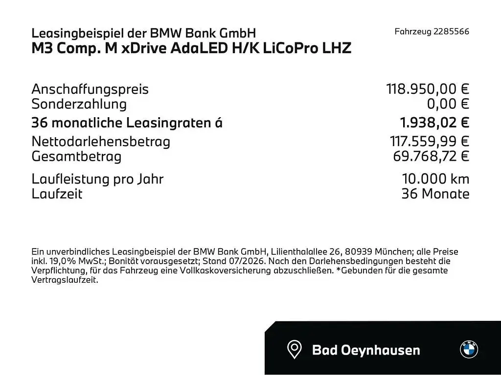 Neu BMW M3 Competition Edition 530 PS (389 kW) 2026 Dravitgrau (grau) Kombi