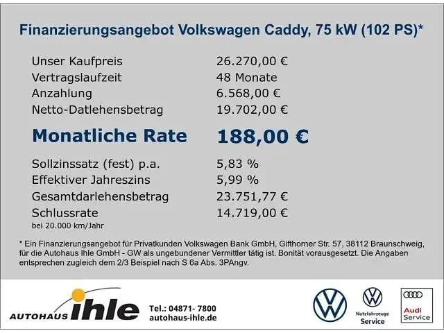 Gebraucht VW Caddy Basis 102 PS (75 kW) 2025 Weiss Van / Kleinbus