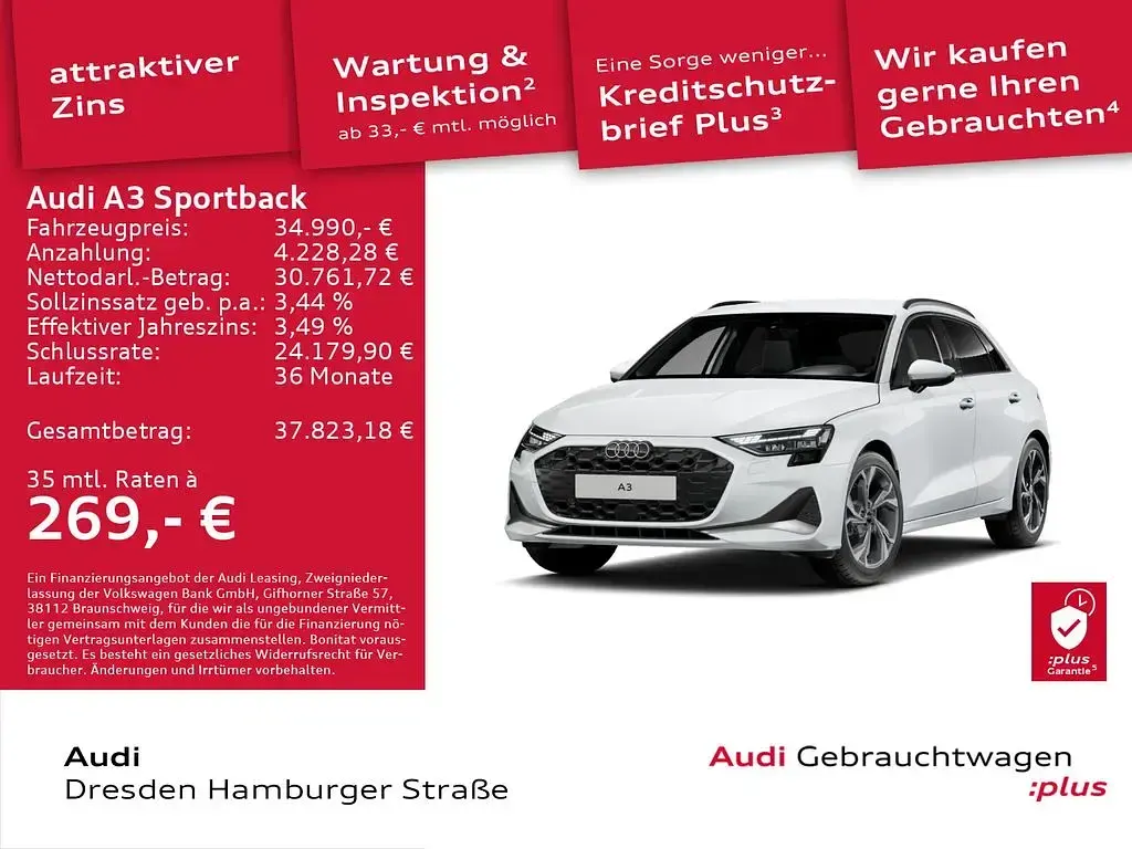 Usado Audi A3 Advanced Plus 150 HP (110 kW) 2025 Branco Sedan