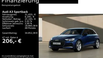 Gebraucht Audi A3 Advanced 150 PS (110 kW) 2025 Navarrablau metallic Limousine