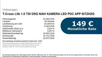 Gebraucht VW T-Cross Life 116 PS (85 kW) 2025 Schwarz SUV