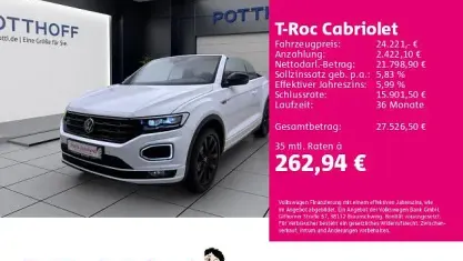 Gebraucht VW T-Roc Cabriolet R-line 150 PS (110 kW) 2021 Weiß Cabrio