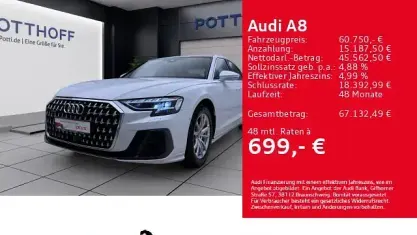 Gebraucht Audi A8 Premium 286 PS (210 kW) 2024 Gletscherweiß metallic Limousine