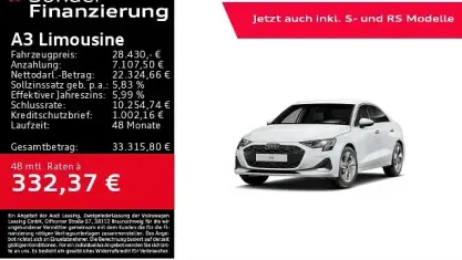 Gebraucht Audi A3 Advanced Plus 150 PS (110 kW) 2025 Gletscherweiß metallic Limousine