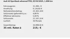 Brillantschwarz Gebraucht 2025 Audi A3 Advanced Plus Limousine | 29.850 € (Fairer Preis)