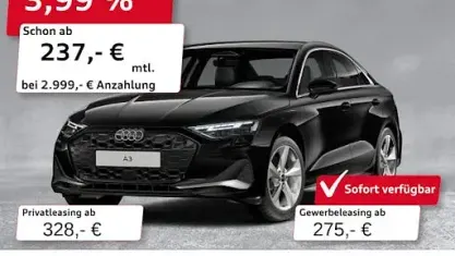 Gebraucht Audi A3 Advanced 150 PS (110 kW) 2025 Schwarz Limousine