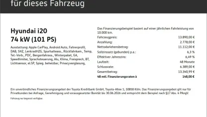 Gebraucht Hyundai i20 Advantage 101 PS (74 kW) 2020 Weiss Kleinwagen