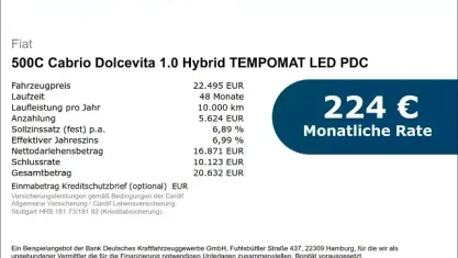 Neu Fiat 500C Dolcevita 65 PS (47 kW) 2026 Weiss Cabrio