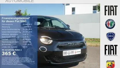Neu Fiat 500C Icon 65 PS (47 kW) 2026 Schwarz Cabrio