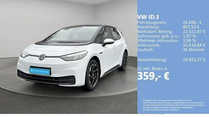 Gebraucht VW ID.3 Pro Performance 150 kW (204 PS) 2022 Gletscherweiß metallic schwarz Kleinwagen