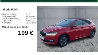 Neu Skoda Fabia Tour 95 PS (69 kW) 2025 Rot Limousine