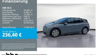 Grau Gebraucht 2021 VW ID.3 Pure Kleinwagen | 16.450 € (Fairer Preis)