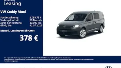 Neu VW Caddy Maxi 102 PS (75 kW) 2026 Grau Van / Kleinbus