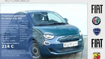 Neu Fiat 500 65 PS (47 kW) 2025 Ozean grün metallic (blau) Limousine