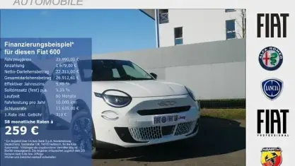 Neu Fiat 600 Icon 110 PS (80 kW) 2026 Gelato weiss SUV