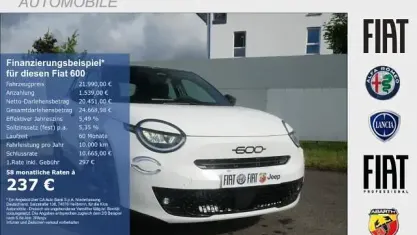 Neu Fiat 600 Street 101 PS (74 kW) 2026 Gelato weiss mit schwarzem dach SUV