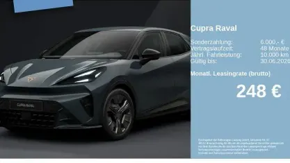Neu Cupra Raval Endurance 155 kW (211 PS) 2026 Fiord blue Limousine