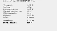 Rauchgrau metallic Neu 2025 VW T-Cross Life SUV | 25.950 € (Guter Preis)
